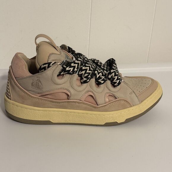Lanvin Curb Shoes Mens Size 40 Beige Pink Low Top Leather Suede Made in Italy - Picture 5 of 16